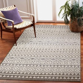 Liora Manne Cove Indoor/Outdoor Power Loomed Polypropylene Easy Care Area Rug - Transitional Geometric Casual Southwestern Accent (Peruvian Stripe Grey) (1'11" x 7'6")