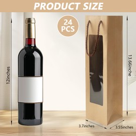 KoMvzyl 24 Pcs Wine Gift Bag Clear Window Wine Bags for Wedding Gifts Bottle Bags with Handles Reusable Flower Bulk for Mom New Year Holiday Birthday