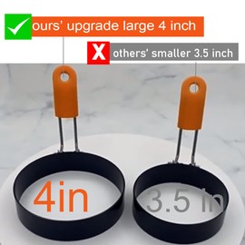 Upgrade 4" Large Egg Rings Set for Griddle,4 Packs Non-stick Stainless Steel Round Egg Ring for Frying Egg Pancake Mold Ring Omelette Ring Shapper for Muffin with 1X Oil Brush & 1X Egg Separator