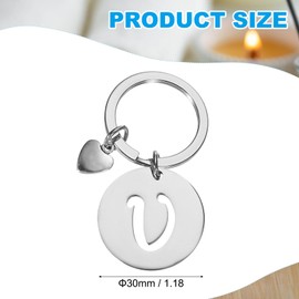 PATIKIL Initial Letter KeyChain, Stainless Steel Disc Letter A-Z Charm Keychain Cute Metal Heart Alphabet Keyring for Keys Handbag Purse Backpack, Silver (V)