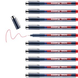 edding 1800 profipen - red - 10 pens - line width 0.25 mm - fineliner pen for precise writing, sketching and technical drawing - fine, metal-encased nib - suitable for use with rulers and stencils