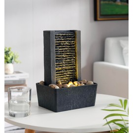 Haobos House Decorative Indoor Fountain Meditation Gurgling Water Fountain,Women Gift for Mom, Home/Office Decor with Led Light/Cobbles(180041A)