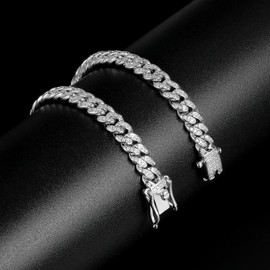 Gemsme 6MM Cuban Bracelet for Women Men, 18K White Gold Plated Iced Out Cuban Link Chain Bracelet Bling Full Cubic Zirconia Hip Hop Curb Chains Jewelry