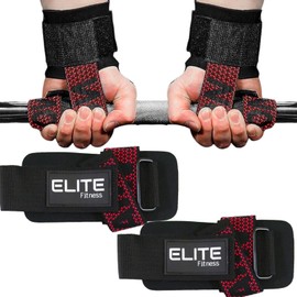 Elite Fitness Straps para Levantamiento de Pesas con muñequera(PAR), Correas de Levantamiento, Ideal para Crossfit y Gimnasio (Rojo)