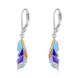 VONALA 925 Sterling Silver Feather Earrings Leverback Silver Earrings Hanging Hypoallergenic for Women Girls, Sterling Silver, No Gemstone