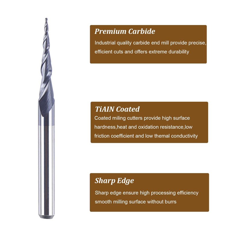 SpeTool 5Pcs Tapered Ball Nose Carving End Mill 1/8 inch