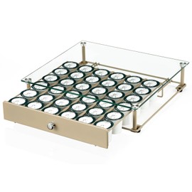 Coffee Pod Holder With Tempered Glass Top Drawer - Compatible With K Cup Pods, Holds 36 - Storage Organizer for Shop, Office, Kitchen Counter 14 13 3 in