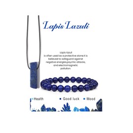 Pingyongchang Calming Yoga Bracelets Necklace Set, Relaxation Crystal Stone Mantra Bracelets for Women, Natural Crystal Stone Birthday Gifts, Black Leather Necklace for Men-Lapis Lazuli