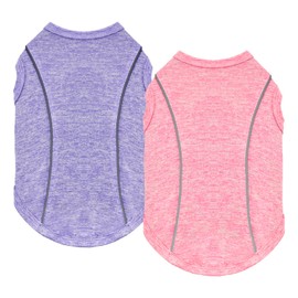 Vehomy 2 Pack Quick-Dry Dog Summer T-Shirt With Reflective Strips, Breathable Cooling Tank Top, Pet Sun Protection Clothes for Dogs Cats - Pink & Purple S