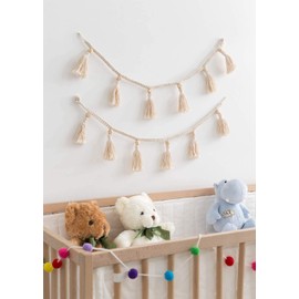 ZOONAI 2 Pack Macrame Cotton Tassel Garland Banner with Beads Wall Decor Woven Home Decoration for Bedroom Nursery Baby Kids Room