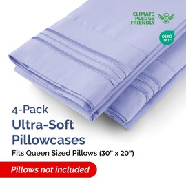 Queen Pillow Cases Set of 4 - Ultra Soft Hotel Quality Pillowcase Covers - Comfy, Cozy & Wrinkle Free - Shrinkage, Stain & Fade Resistant - Machine Washable Pillow Protectors - 4 Piece Set - Lavender