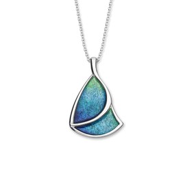 ORTAK 925 Sterling Silver Handmade Pendant Necklace, Hot Glass Hand Enamel In Aquamarine Or Lotus Colourways, High Polished, Scottish Fine Jewellery, Made In Scotland (Modern, Aquamarine)