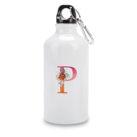 VEHFA Watercolor Floral Alphabet Initial Letters Decor Funny Aluminum Sports Water Bottle Monogram Initial Letter P with Flowers Insulated Sports Water Bottle with Carabiner Clip, 14 OZ