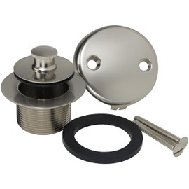 AB&A 60264 Tub Drain Trim Kit with Push eN Lift Stopper, Two-Hole Overflow Plate, and Press-In Strainer Cover, Satin Nickel