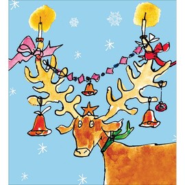 Woodmansterne Artistic Charity Christmas Cards - Quentin Blake Festive Reindeer - Eco-Friendly & Recyclable - Pack of 5 Cards