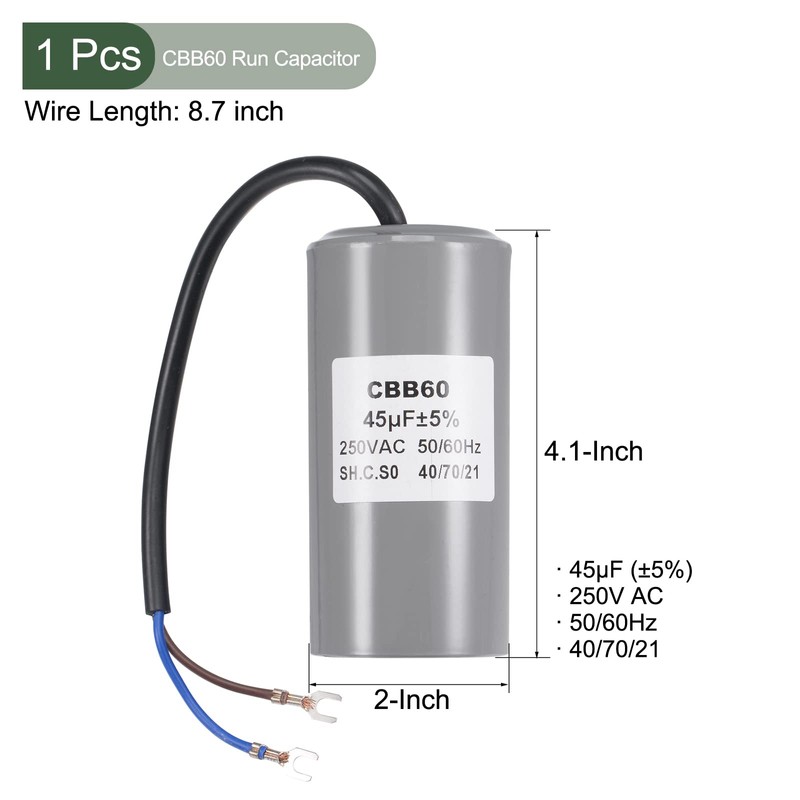 YOKIVE CBB60 Run Capacitor, 250V AC 45uF 50/60Hz with 2