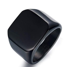 Men Pinky Ring Solid Polished Stainless Steel Signet Rings Biker Ring - Sizes 7-13 (Black, 8)