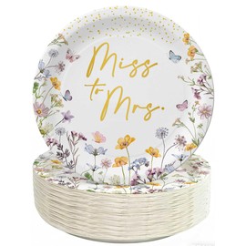 50PCS Miss to Mrs Plates 7" Wildflower Bridal Shower Disposable Paper Plate