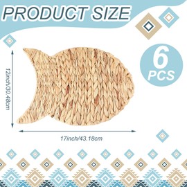 Gandeer Set of 6 Fish Woven Placemats Water Hyacinth Nautical Placemats Large Wicker Rattan Chargers for Dining Table, Farmhouse Boho Weave Plates Chargers Coastal Beach Theme House Table Decor