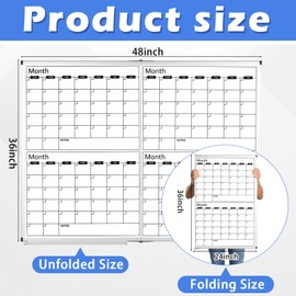 Lincia Large 48" x 36" Magnetic 4 Month Dry Erase Calendar White Board Foldable Whiteboard Calendar for Wall Mounted 2 in 1 Double Side Whiteboard with Dry Erase Board for Wall Office Home