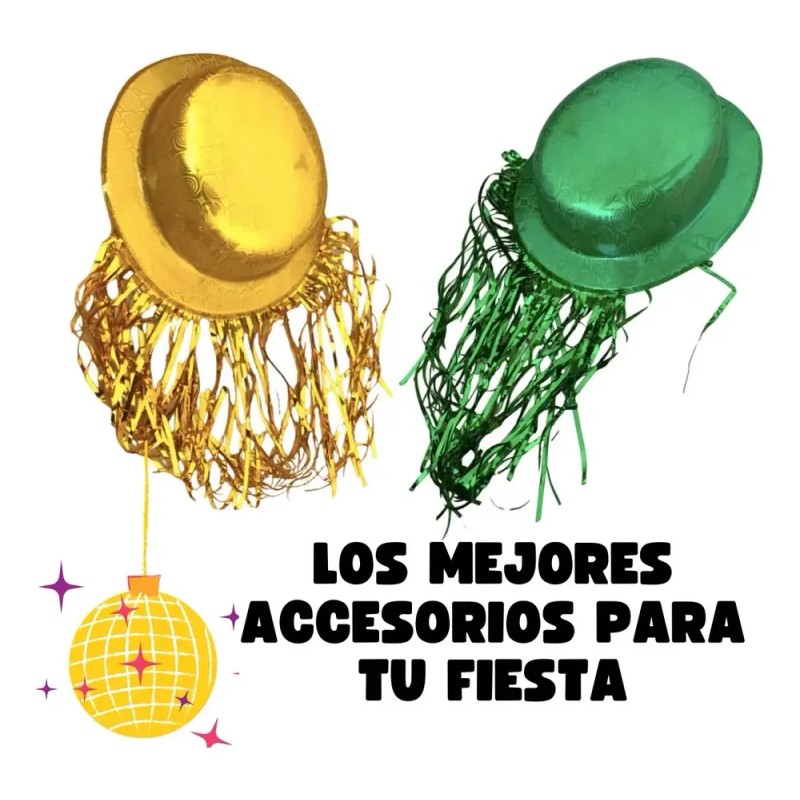 24 Sombrero Bombin Peluca Metalica Batucada Party Glow Boda