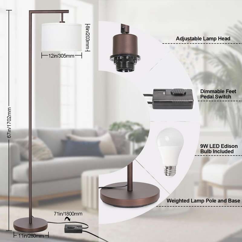 Fully Dimmable Floor Lamp Brown, Arc Floor Lamp for Bedroom