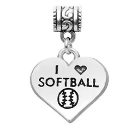 LaBenie Dangle I Love Softball Heart Charm
