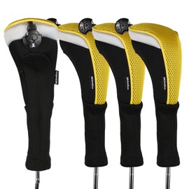 Andux ロングネック ゴルフ ハイブリッド クラブヘッドカバー 交換可能な番号タグ付き 4個セット CTMT-02 (イエロー)