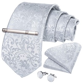 DiBanGu Men’s Silk Necktie, Formal Necktie + Handkerchief + Cufflinks Set, For Weddings -