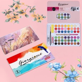 ZGOGOZ Set de Watercolor 48 Color, El Conjunto Profesional Cuenta con 8 Papeles de Acuarela, Pincel Acuático, Brush, Pincel de Parbón, Esponja, Pigmento Blanco, Set para Principiantes y Profesionales