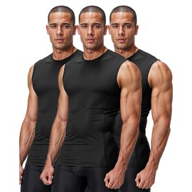 DRSKIN 3 Pack Men's Compression Shirts Sleeveless Tank Top Athletic Sports Workout Running Base Layer Active (COMTK (B+B+B) XL)