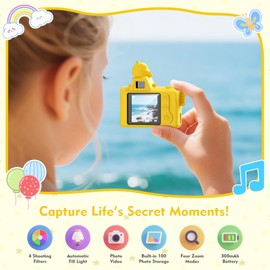 Mini Digital Camera,Maxmango 1080P HD Video-1.3'' & 64G Keychain Retro Vintage Small Camera with Cartoon Protective Case,Christmas Birthday Toy Gifts for 3 4 5 6 7 8 9 10 Year Old Girl Boy Kids