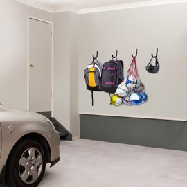 KURUI Metal Wall Hooks for Hanging Heavy Duty, 6Pcs Garage Organization and Storage Hook for Extension Cord Tool Coat Backpack Bag, Large Utility J Hooks, Black Wall Mount Hanges for Outdoor Indoor