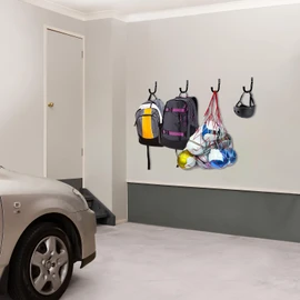 KURUI Metal Wall Hooks for Hanging Heavy Duty, 6Pcs Garage Organization and Storage Hook for Extension Cord Tool Coat Backpack Bag, Large Utility J Hooks, Black Wall Mount Hanges for Outdoor Indoor