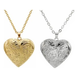 2pzs Collar Dije Corazón Para Parejas Fotos Acero Inoxidable Oro Y Plata