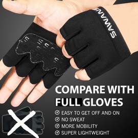 SAWANS Nonslip Workout Gloves for Men & Women - Callus Cushion Grip, Finger Protectors, Half Finger Glove - Black, Large