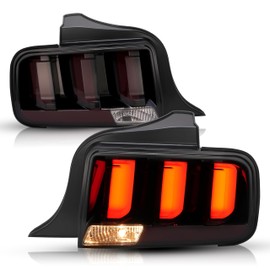 HECASA Pair Tail Lights Compatible with 2005-2009 Ford Mustang Replacement for FO2800191 FO2801191 Rear Lights Tail Lamp w/LED Tube Driver & Passenger Side - Smoke Lens Black Housing