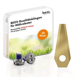 BEOS® 30 x Premium Titanium Replacement Blades for Bosch Indego + Screws with Fuse - Replacement Blades for Bosch Indego Robotic Lawnmower - 1mm Blade Thickness for Long Lawnmower Robot Pleasure -