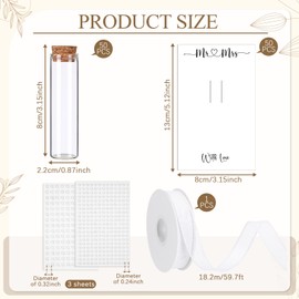 Gandeer 50 Set Wedding Almond Candy Favors for Guests, 20ml Mini Glass Bottles with Cork Stopper, Pearl Stickers Thank You Cards Ribbon Organza Bags Bridal Shower Party Favor(No Candy Included)