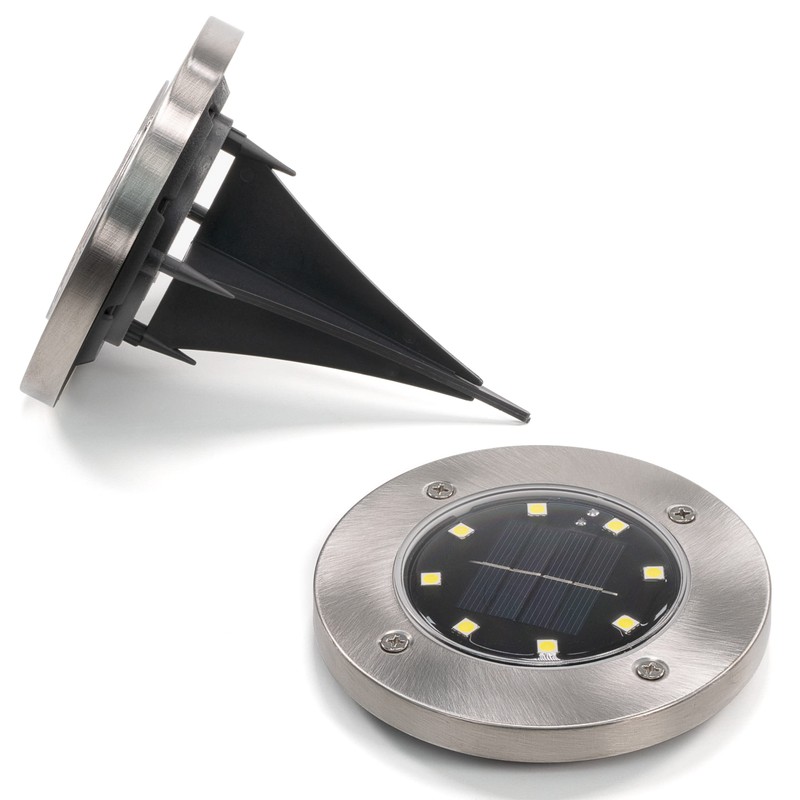 Solar Ground Spotlight with 8 LEDs White Stainless Steel Recessed
