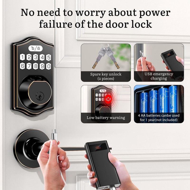 keyless Entry Door Lock deadbolt with Handle Set- Front Door