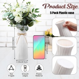 Giegxin 5 Sets Faux Flowers in Vase Fake Flowers with Vase Wedding Centerpiece for Table Faux Eucalyptus Leaves Floral Arrangements for Home Wedding Party Office Patio Tabletop Decoration