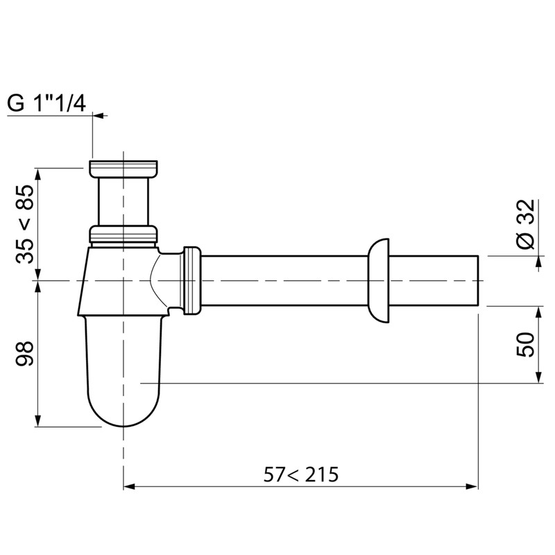 Wirquin 30719890 Sink Siphon with Wall Outlet Chrome-Plated Brass