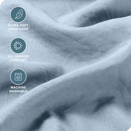 Bare Home Ultra Soft Washed Microfiber 4 Piece Sheet Set, Linen-Like Look, Easy Care, Hypoallergenic, Deep Pocket up to 15”, 1 Fitted Sheet, 1 Flat Sheet, 2 Std. Pillowcases (Full, Dusty Blue)
