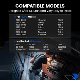 SYKRSS 2-Pack UF180 Ignition Coils Compatible with Toyota 1997-2000 4Runner 2.7, 1997-2001 Camry 2.2, 1998-2000 RAV4 Tacoma 2.0 2.7, 1999-2001 Solara 2.2, 1998 T100 2.7 - Replaces 88921392 UF230 UF493