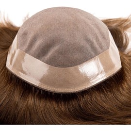 Peluquín para Hombres Sistema de cabello humano liso de 6 ", Mono fino y perímetro de PU for hombres, tupé 120% de densidad 4#, tupé transpirable de Color marrón for hombres Peluca de Hombre Tupé de