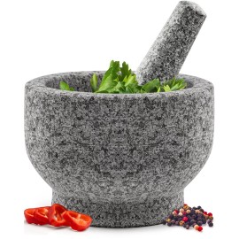 Priority Chef Heavy Duty Natural Granite Mortar and Pestle Set, Expertly Carved, Make Fresh...