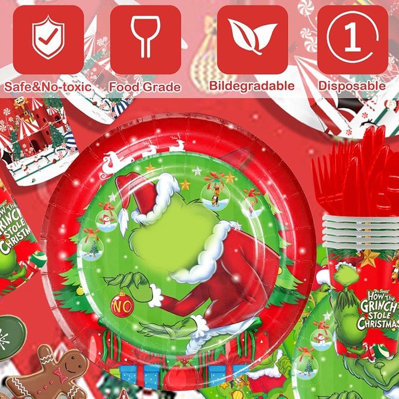 SWZY 81pcs Christmas Party Tableware, Merry Xmas Tree Tableware Set,