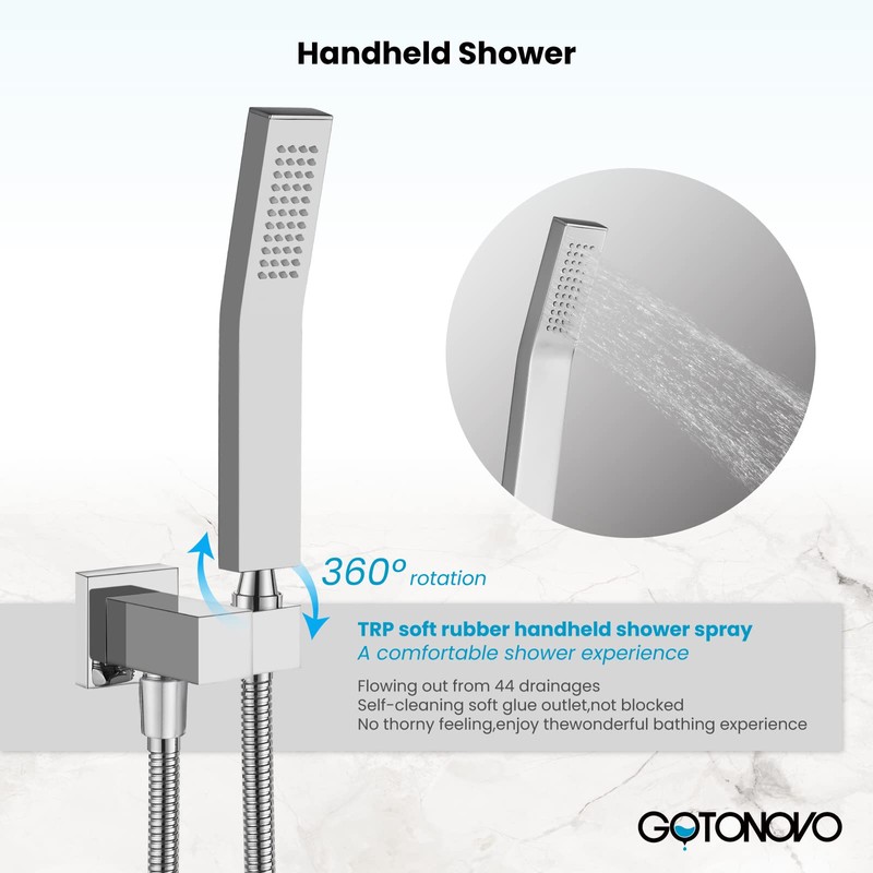 gotonovo Wall Mount Chrome Polished Solid Brass Handheld Shower Head