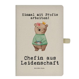 Mr. & Mrs. Panda DIN A5 Baumwoll Notizbuch Chefin Leidenschaft - Geschenk, Ausbildung, Abschied, Kollege, CEO, Geschäftsinhaberin, Notizblock,